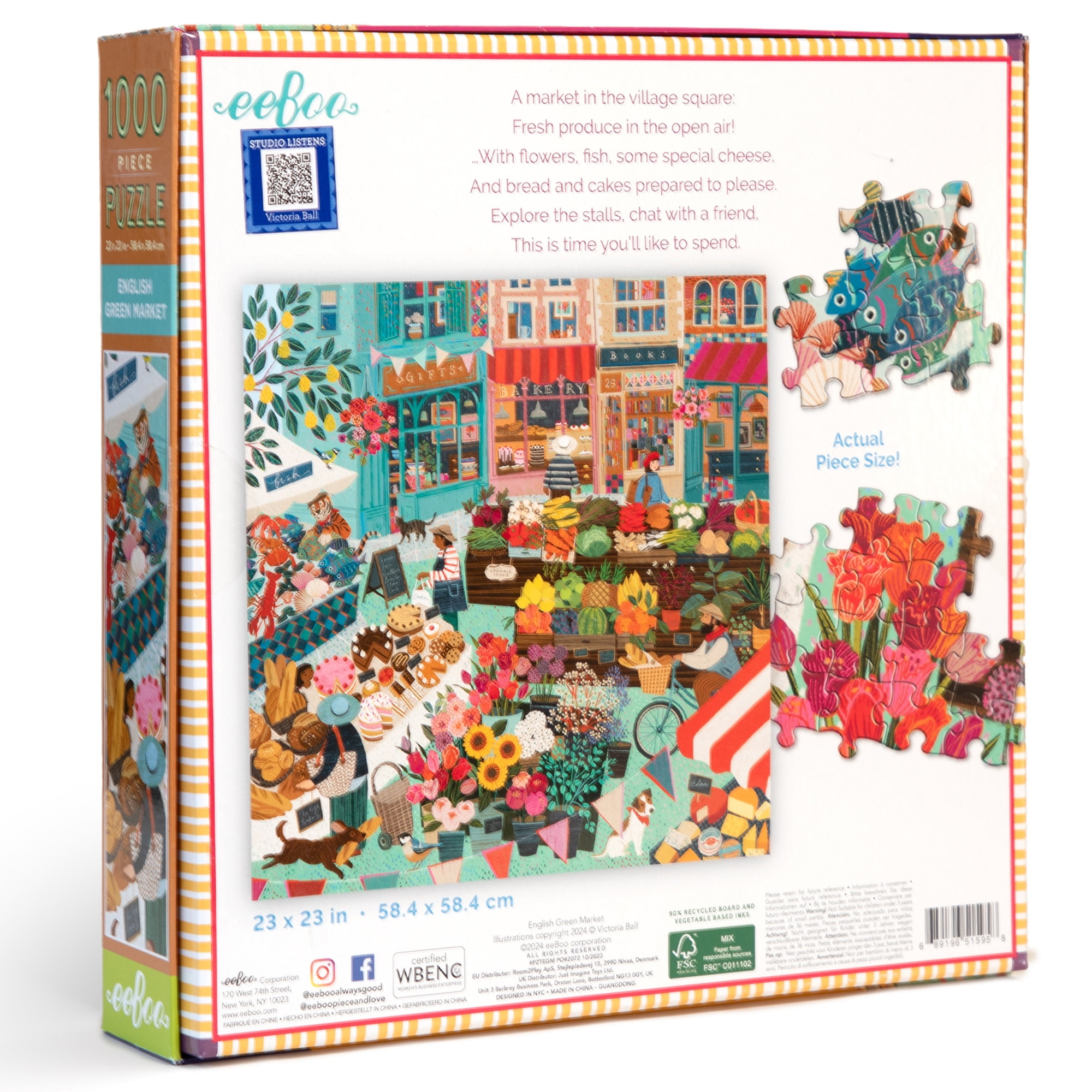 eeBoo Piece & Love: English Green Market - 1000 Piece Puzzle - Adult Square Jigsaw, 23x23", Includes Image Reference Insert, High-Quality Pieces