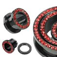thumbnail image 1 of Black Titanium with Red CZ Over Surgical Steel Screw-on Plugs/Gauges 00G (10MM) 2 Pieces (1 Pair) (B/60), 1 of 3
