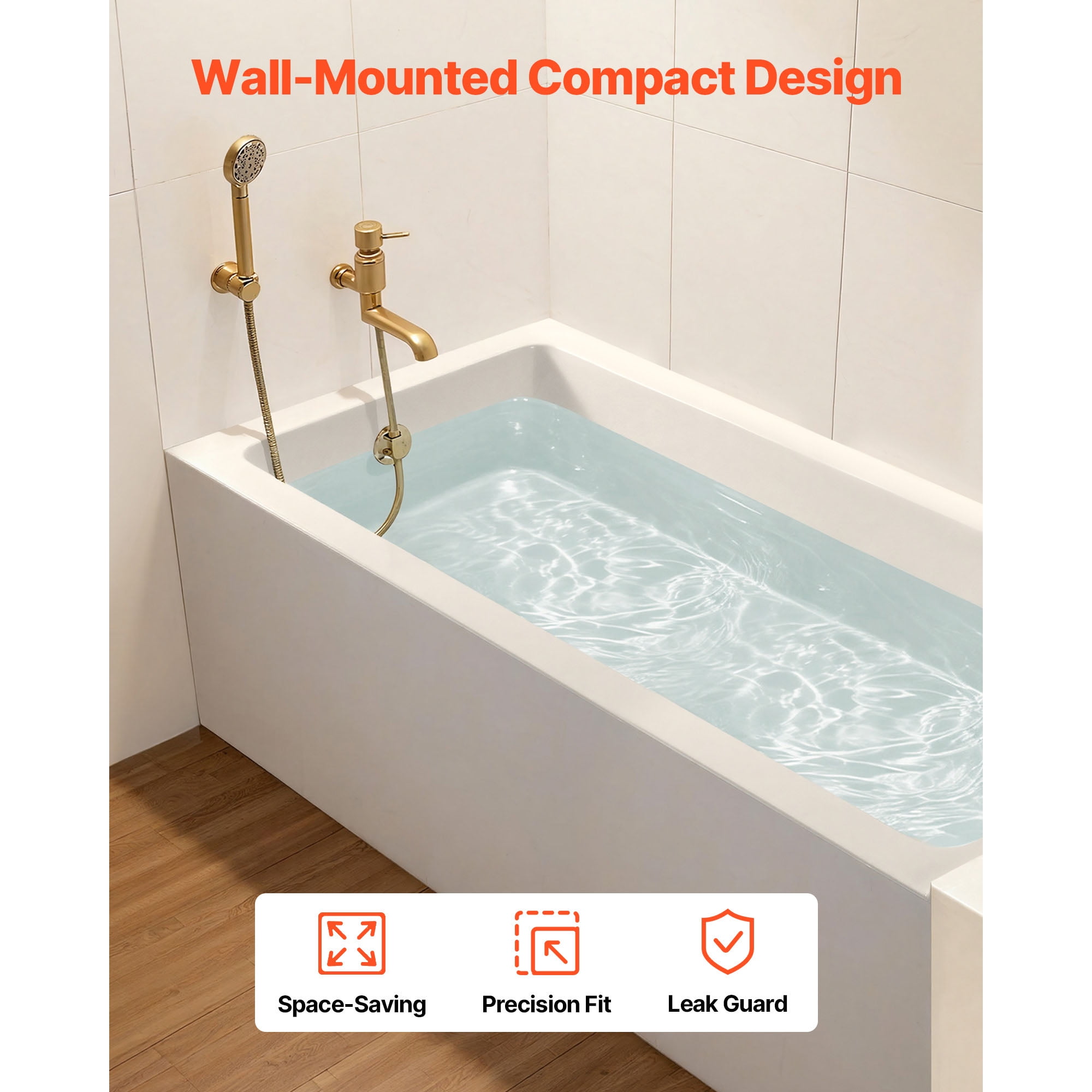 KFFKFF 54" x 30" Modern Alcove Acrylic Bathtub, Deep Soaking Tub with Right-Hand Drain and Overflow, Spacious Rectangular Bath for Bathroom with Built-In Flange, White