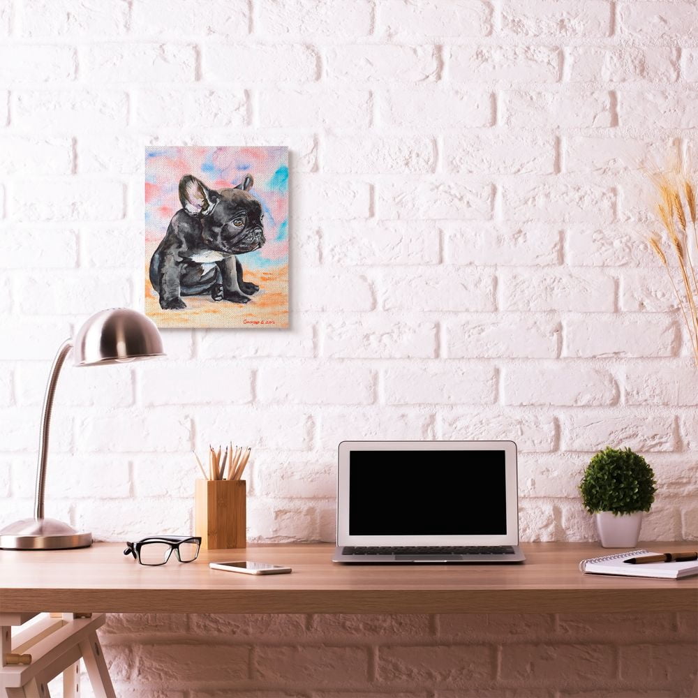 Stupell Industries French Bulldog Puppy Dog Pet Animal Watercolor Painting Canvas Wall Art by George Dyachenko