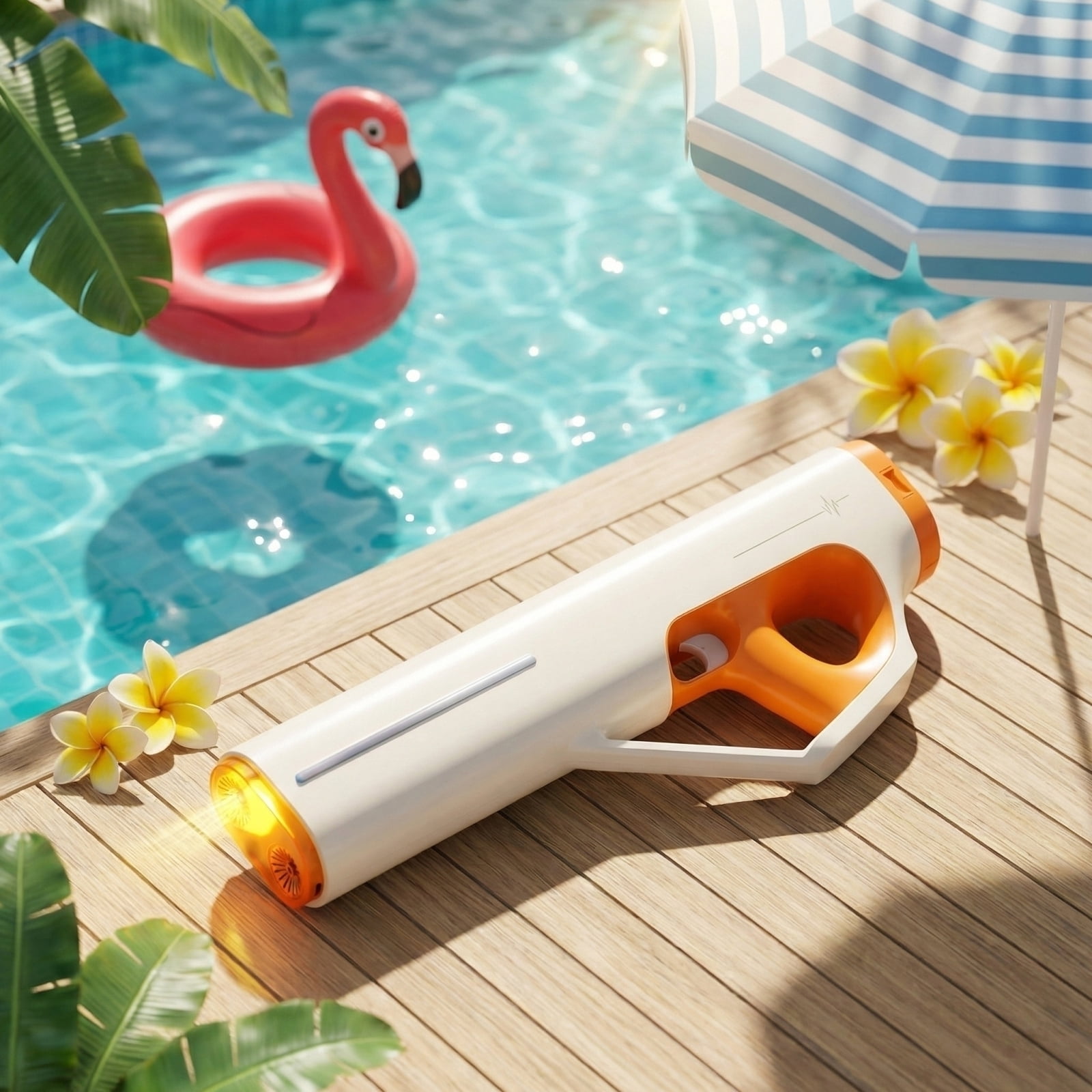 Electric Water Blaster, Orange Led Light Version, Automatic Continuous Water Toy For Pool Summer Outdoor Play, 1 Pack