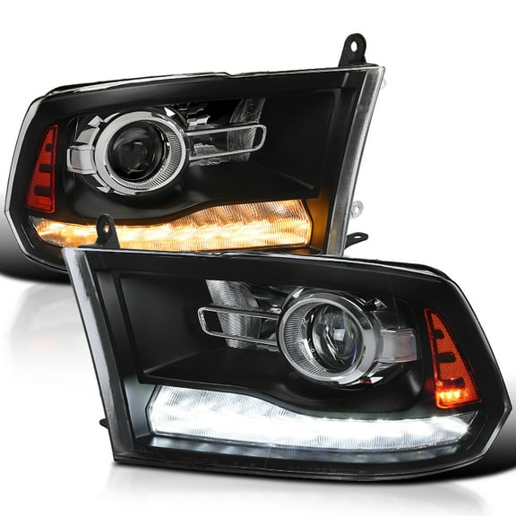 Spec-D Tuning Black Projector Headlights Sequential Switchback LED Signal Strip Compatible with 2009-18 Dodge RAM 1500/2500/3500, 2019-24 Dodge RAM 1500 Left Right Pair Headlamps Assembly