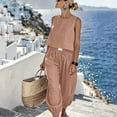 thumbnail image 2 of mihongmao Womens Fall Outfits Beach Sets Women's Round Neck Sleeveless Top+pocket Elastic Waist Pants Two-piece Linen Set Pink XL, 2 of 9