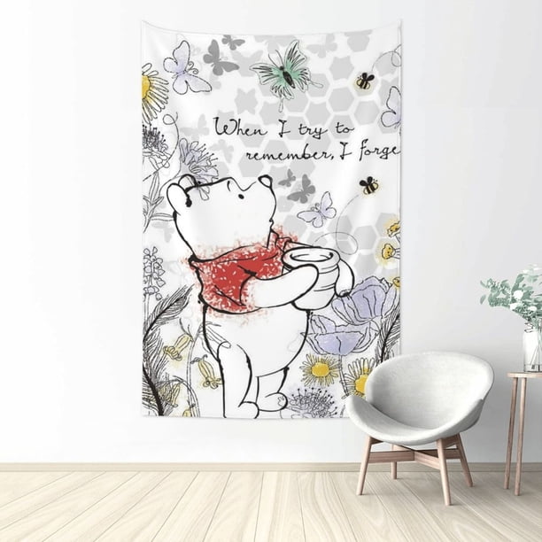 Tapiz de Winnie The Pooh para dormitorio, estampado artístico para colgar en la pared, pósteres estéticos, tapices de fondo para sala de estar, dormitorio, regalo para fanáticos, 90 x 60 pulgadas