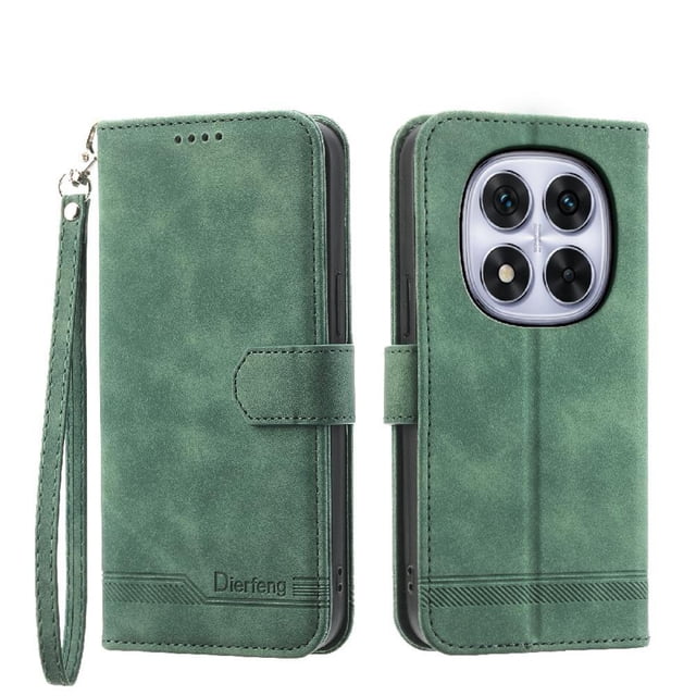 Funda Tipo Billetera para Xiaomi Redmi Note15 Pro 4G Carcasa Abatible con Porta Tarjetas, Bolsillo para Efectivo, Soporte Ajustable, Cierre Magnético y Correa de Muñeca Verde