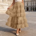 thumbnail image 2 of Arlun Lace Layered Skirt for High Waist Flared A Line Loose Fit Elegant Party Casual Wear Lightweight Cozy Mesh Ruffles Tiered Flowy Maxi Tutu Skirts Khaki One Size, 2 of 5
