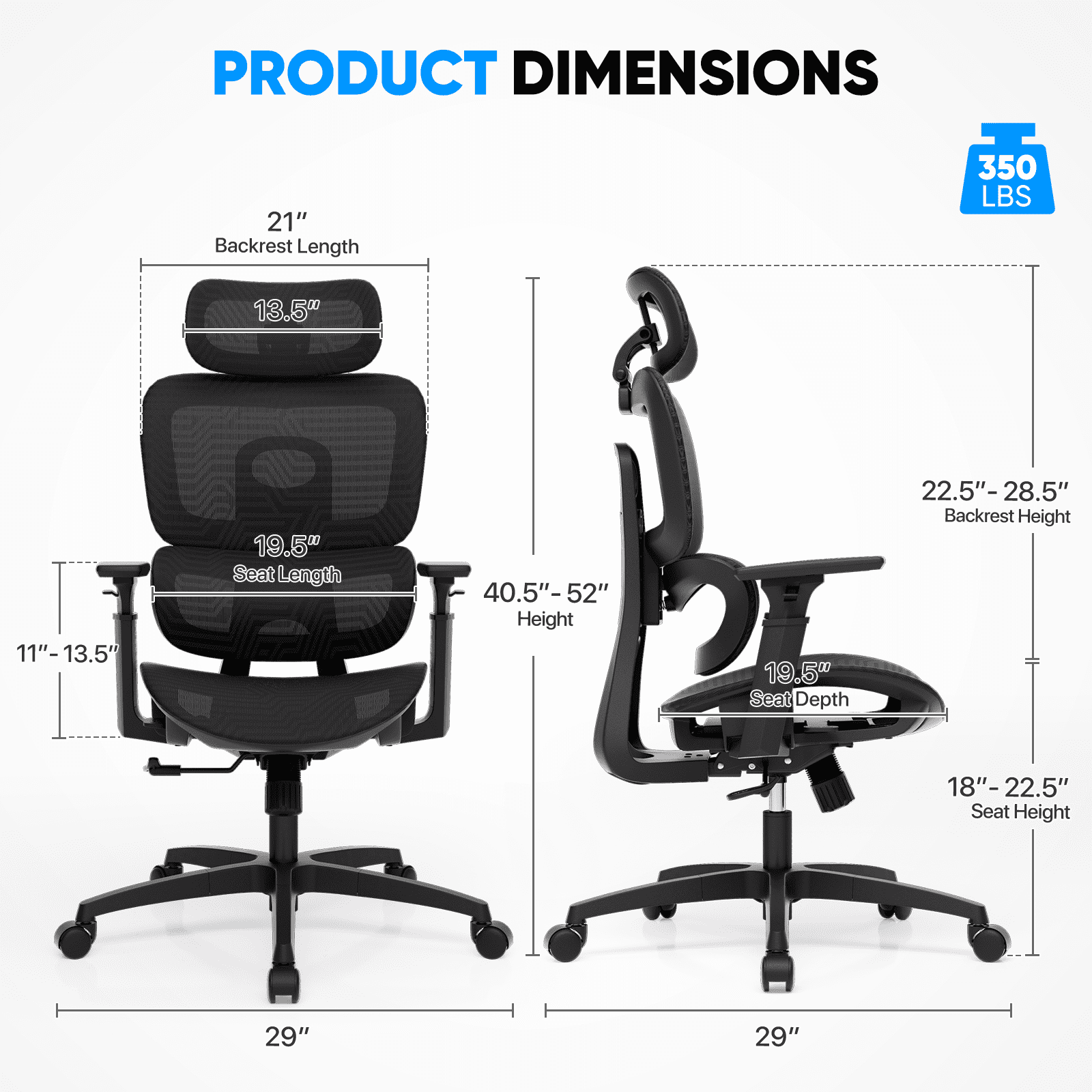 Monibloom Ergonomic Office Chair with Adjustable Lumbar Support, 3D Armrests, Reclining High Back Desk Chair for Home Office