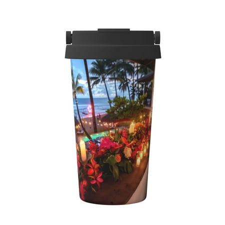 

KLL Tropical Beach Candlelight Pattern Stainless Steel Vacuum Insulated Tumbler - Carry Insulated Coffee Mug - Reusable Insulated Cold Brew Iced Coffee Cup Thermos