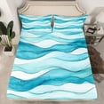 thumbnail image 3 of Feelyou Chic Stripes Ombre Twin Sheet Sets for Teens, Fashion Stripe Waves Twin Fitted Sheet, Blue Watercolor Art Flat Sheet, Ultra Soft Bedroom Decor, 3-Piece, 3 of 8