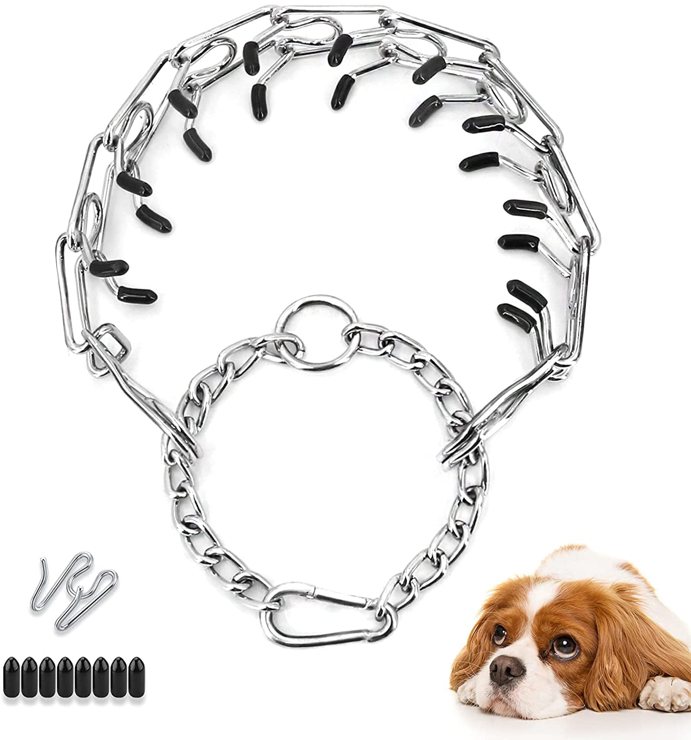 Dog Prong Collar Come with Protective Rubber Tips Dog Training Collar Adjustable Stainless Dog Choke Pinch Collar with Quick Release Locking Carabiner for Small Medium Large Dogs