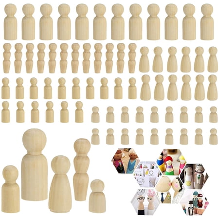 Unfinished Wooden Peg Dolls - Pack Of 5 Unpainted Craft Dolls For DIY Projects
