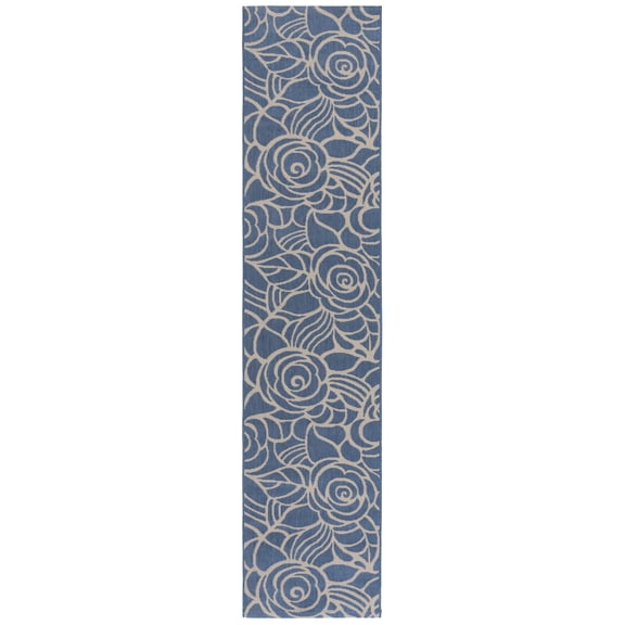 SAFAVIEH Courtyard Chester Floral Indoor/Outdoor Runner Rug, 2'4" x 14', Blue/Beige