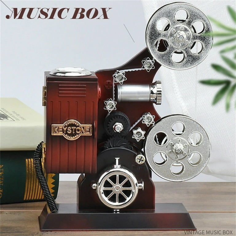 Holiday Savings 2022! Feltree Antique Music Box Vintage Movie Film Projector Model Jewelry Storage Case with Make-Up Mirror Photo Prop Home Decor