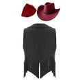 thumbnail image 3 of renvena Kids Western Cowgirls Outfits Open Front Waistcoat Tops with Cowboy Hats Wild West Carnival Party Black&Red 6, 3 of 5