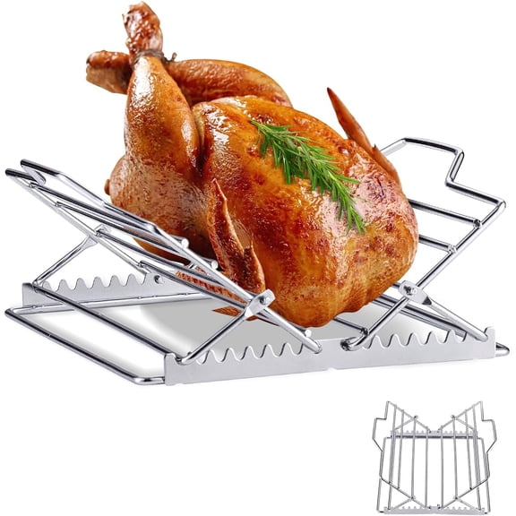 Zeokiar Adjustable Roasting Rack with Lift for Turkey Chicken, Fits 9x13 Pan, Non-Stick Heavy Duty Stainless Steel Cooking Rack for Oven, Grill, Smoker, BBQ - Dishwasher Safe