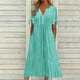 thumbnail image 2 of Vestido Corto de Manga Larga para Mujeres Moda Verano Casual Cuello en V Botón de Manga Corta Vestido Largo, 2 of 6