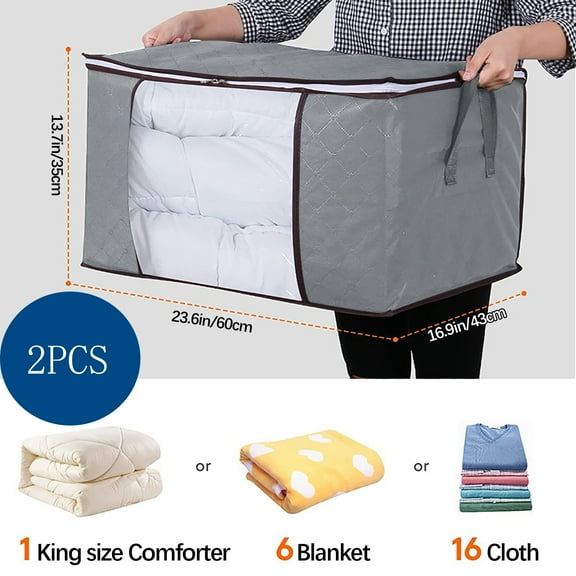 mtvxesu 24Gal/90L Large Storage Bags, Clothes Storage, Large Storage Bins with Lids, Foldable Closet Organizer Storage Containers with Durable Handles Thick Fabric for Clothing, Blanket, Comfor,2PCS
