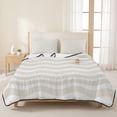 thumbnail image 3 of Full Quilt Set 78''x90'', Cream Moire Lightweight Summer Bedspread Coverlet Set with 2 Pillow Shams, Water Ripple Stripe Farmhouse Breathable All Season Quilt Bedding for Bedroom/Guest Room, 3 of 9