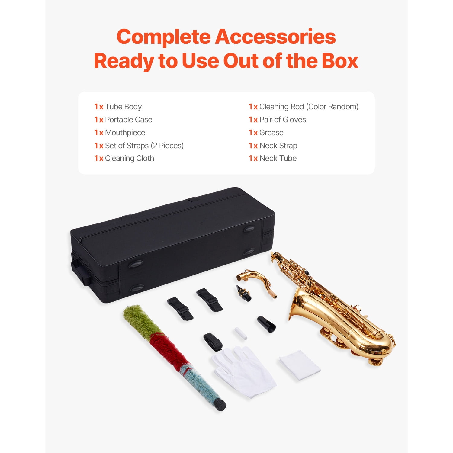 KFFKFF B Flat Tenor Saxophone, Brass Instrument Starter Set with Case, Mouthpiece, Straps, Cleaning Cloth, Gloves, Neck Strap, 23 Keys, Ideal for New Players, Gold