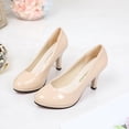 thumbnail image 4 of nsendm Female Shoes Adult Closed Toe Heels for Women Dressy Shoes High Heeled Shoes Leather Shallow Mouth Round Toe Shoes for Women Dressy Heels Beige 6.5, 4 of 6