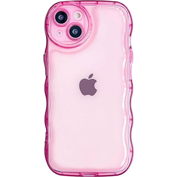 Compatible with iPhone 13 Wavy Case for Women Girls,Aesthetic Cute Girly Preppy Kawaii Design Soft Shockproof Protective Cell Phone Cover for iPhone 13 6.1 Inch (Clear/Pink)