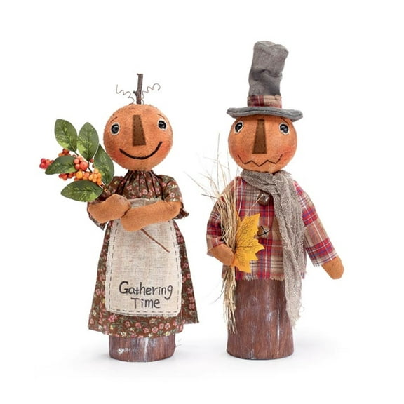 Pumpkin Head Couple Figurines