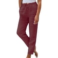 thumbnail image 2 of SAHFX Linen Ankle Pants for Women Tapered Pants Elastic Waist Trousers with Pockets Capris Trousers Lounge Baggy Trousers Palazzo Pants Office Dress Work Slacks High Waisted Drawstring Resort Outfit, 2 of 5