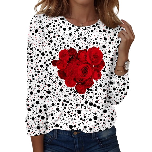 Lumtrix Valentines Outfits Shirts For Women Love Heart Shirt Top Long Sleeve Valentine Tee Tops Clothes For Teen Girls Gray M