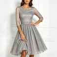 thumbnail image 2 of Guluxicc Glitter Midi Dress for Women Round Neck 3/4 Sheer Sleeve A Line Tulle Cocktail Party Dress, 2 of 7