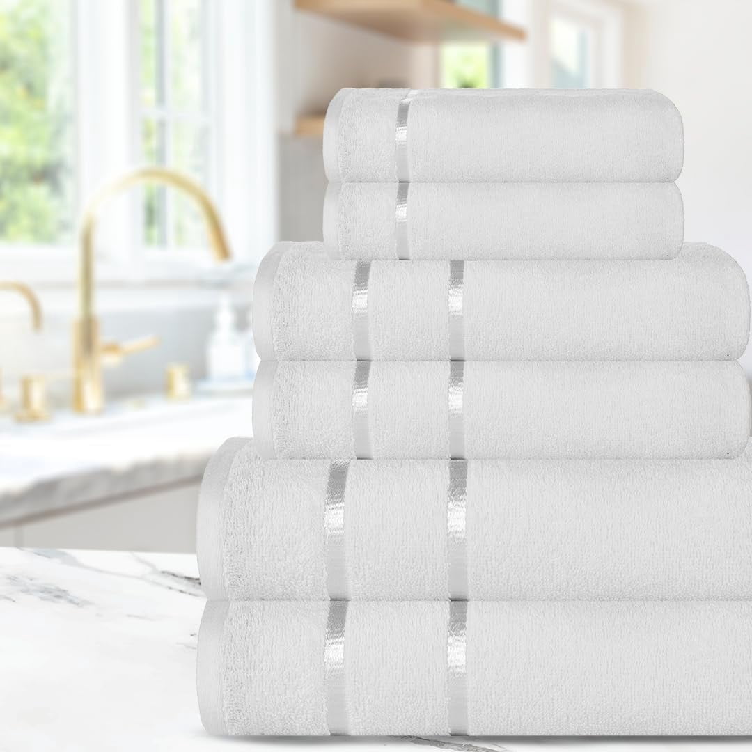 CASA COPENHAGEN Eternal 6 Pieces Towel Set- White, 500 GSM 2 Bath Towel 2 Hand Towel 2 Washcloth, Designed in Denmark Made of Soft Egyptian Cotton for Bathroom, Kitchen & Shower