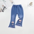 thumbnail image 2 of BLVB Toddler Baby Girl's Stretchy Flare Jeans Elastic Waist Frayed Hem Bell Bottom Denim Pants 6M-6T, 2 of 6