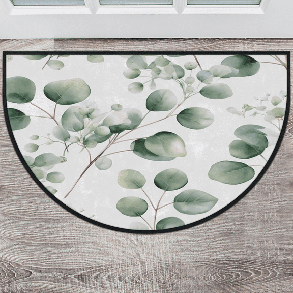 CURLYOOT Eucalyptus Leaf Half Round Door Mat 40'' x 63'', Indoor Outdoor Entrance Rug, Semi Circular Area Rug, Non Slip Washable Absorbent Doormat, Laundry Room Rug