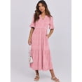 thumbnail image 3 of ANRABESS Womens Summer Maxi Dresses Casual Ruffle Short Sleeve V Neck Flowy Tiered 2026 Spring T Shirts Beach Boho Dress Pink Floral Large, 3 of 8