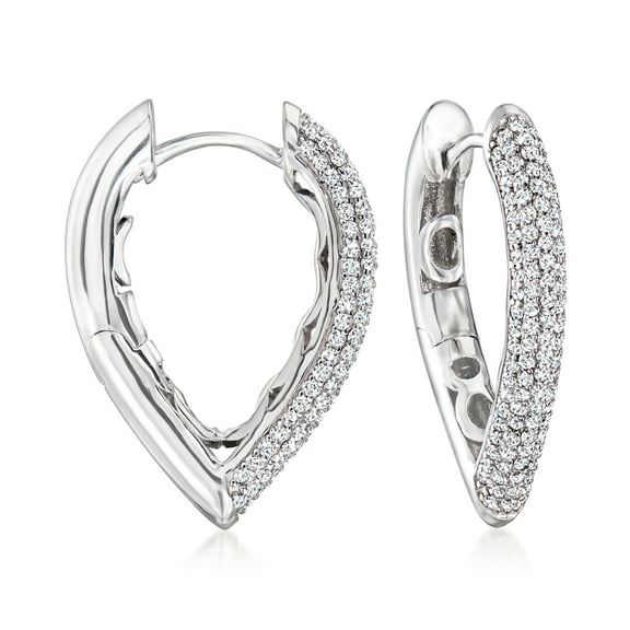 Ross-Simons 1.20 ct. t.w. CZ V-Shaped Hoop Earrings in Sterling Silver, Women's, Adult