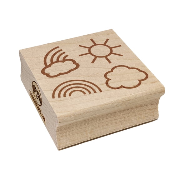 Rainbow Clouds Sun Medley Square Rubber Stamp Stamping Scrapbooking Crafting - Small 1.25in