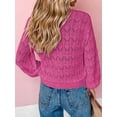 thumbnail image 3 of Liacowi Women Juniors Knit Cardigan Long Sleeve Hollowed Lightweight Knitwear Fall Casual Button Crop Tops Outwear, 3 of 4