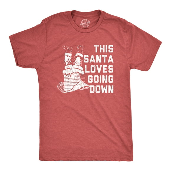Mens Santa Loves Going Down T Shirt Funny Christmas Party Innuendo Chimney Graphic Novelty Tee (Heather Red - Going Down) - XL
