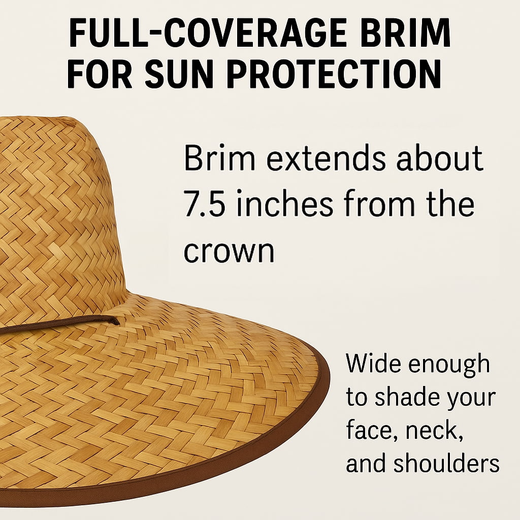 Adults Large Fit Lifeguard Style Wide Brim Straw Hat with