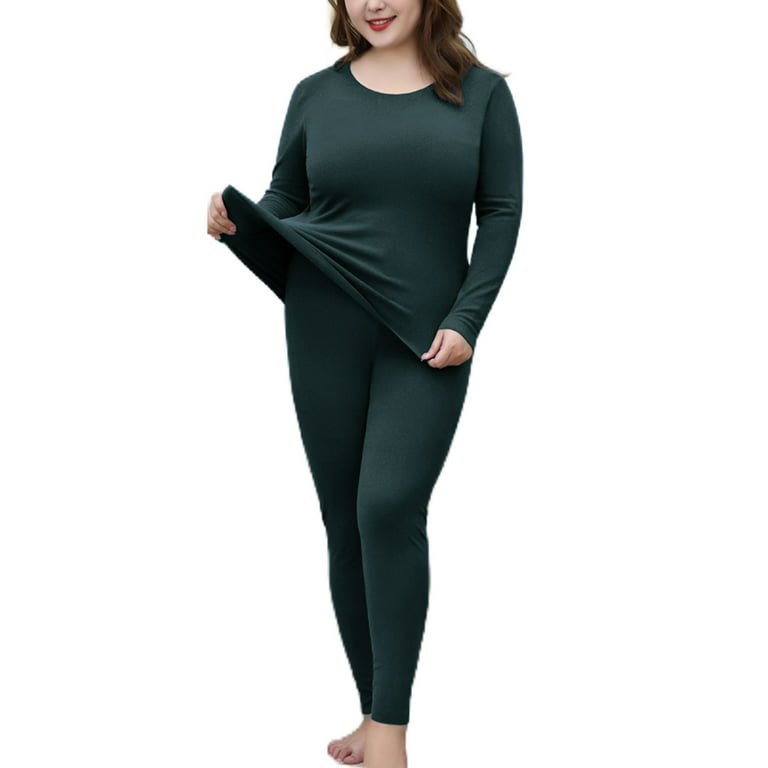 Capreze Plus Size Long Johns Set Thermal Underwear for Women Base Layer  Pajama Set Stretch Thermal Top and Bottom Set Dark Green 4XL 