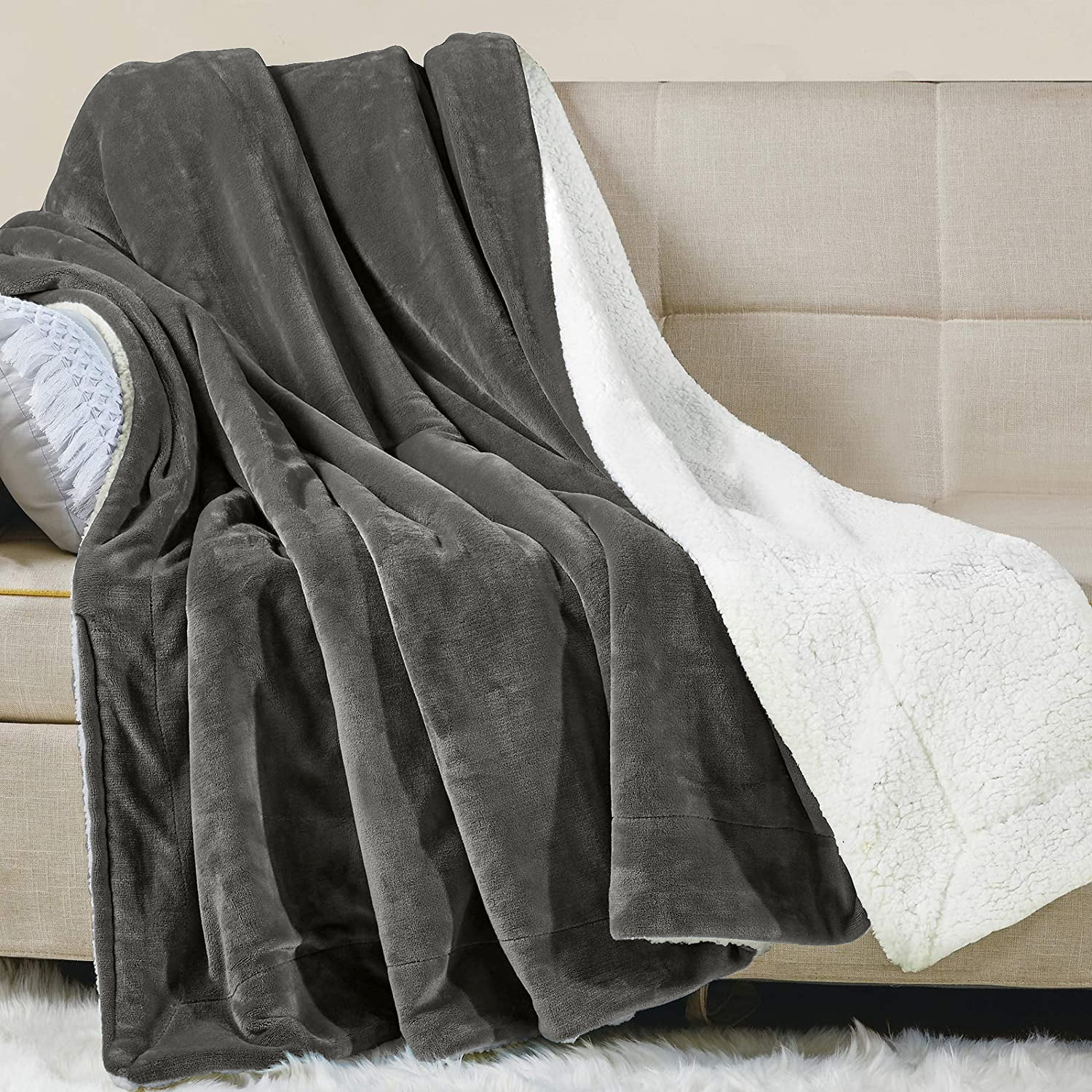 Cream Sherpa Fleece Throw Blanket and Throws,Super Soft Blanket Fuzzy Plush Bedding Blanket Bed Throws.Premium Cozy Blankets for Bed Couch Sofa Lightweight Bed Blanket Best Comfy Blankets 51x63