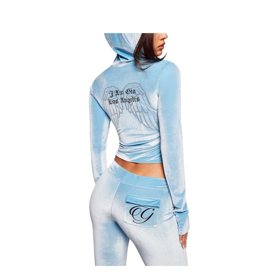 Women's Printed Slim Fit Hoodie Tracksuit Long Sleeve Zip Up Sweatshirt Jogger Set