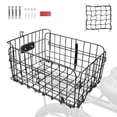 thumbnail image 1 of Semfri Folding Bicycle Basket Bicycle Frame Basket Folding Bicycle Rear Basket Large Capacity Metal Cargo Basket with Reflectors, Net Cover and Installation Tools Suitable for Most Bicycles - Black, 1 of 7