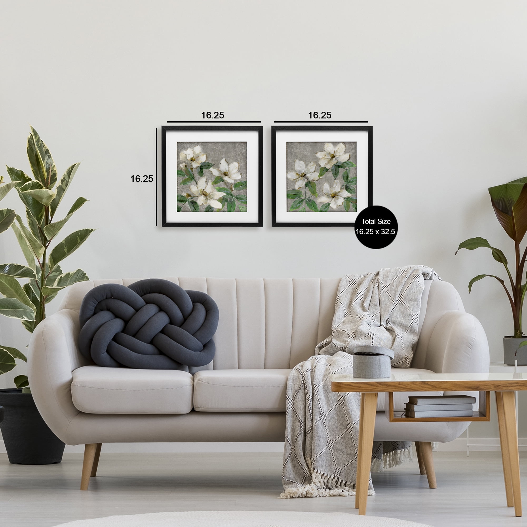 Stupell Industries Blooming Ivory Magnolias 2 Piece Black Framed Print Under Glass Set, design by Sally Swatland