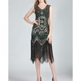thumbnail image 4 of Sequin Roaring 1920s 20's Beaded Flapper Gatsby Themed Party Dresses Black/Green, 4 of 7
