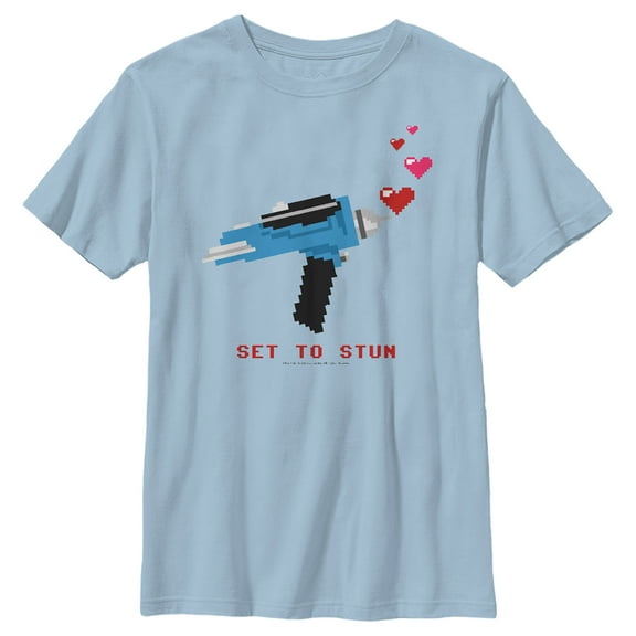 Boy's Star Trek Valentine's Pixel Set Phasers to Stun Graphic Tee Light Blue X Large