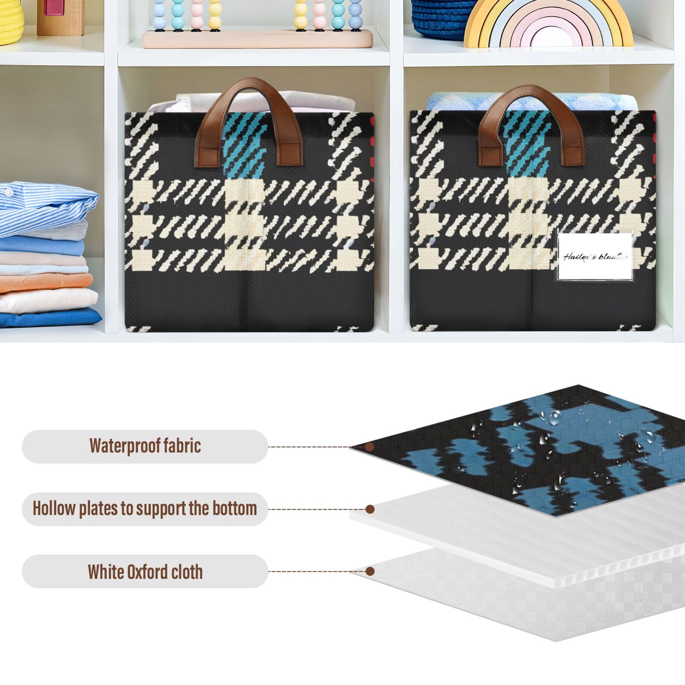 Ryvnso Colorful Black Checkered Pattern Storage Bins Large Basket Foldable Cube Toys Organizer with Handles 2 PCs