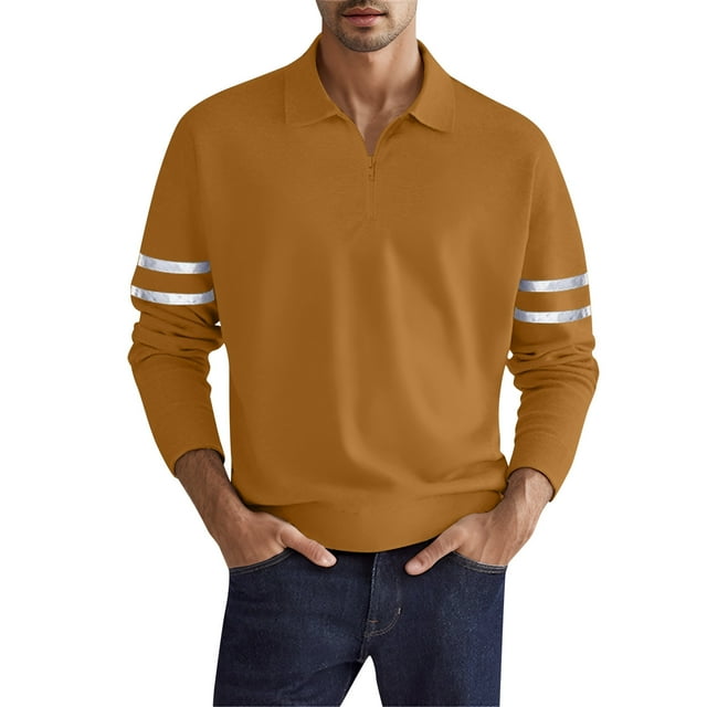 Camisa De Botones Para Hombre Camisas de manga larga con cremallera para hombre Camisas de negocios informales de ajuste regular para hombres Trajes de primavera (Brown, S)