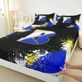 thumbnail image 3 of Feelyou Blue Monogrammed B Bed Sheets for Kids, Chic Splatter Splash King Sheets, Art Letter Sheet Set, Ultra Soft Bedroom Decor, 4-Piece, 3 of 7