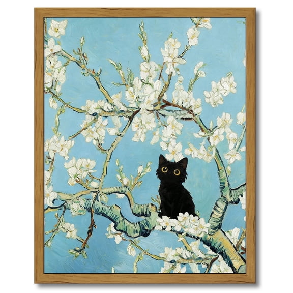 Drsoum Funny Black Cat Canvas Wall Art Oil Painting Posters Home Decor Vintage Abstract Aesthetic Wall Decorations for Living Room Bedroom 8x10in Brown Framed