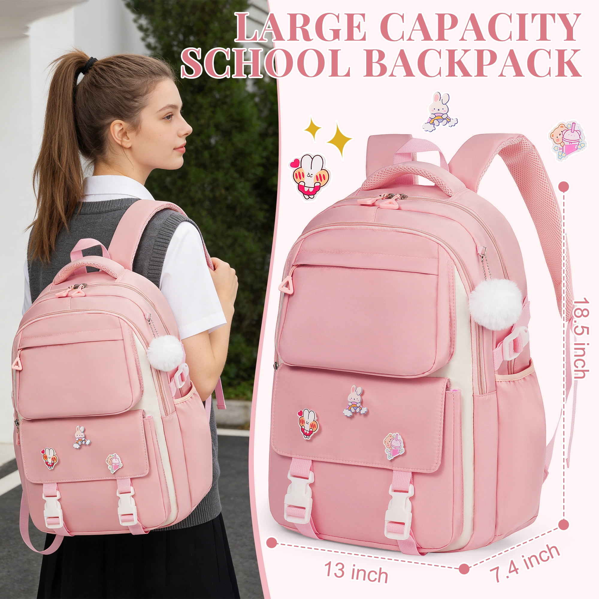 DAKIMOE Kids Backpack School Backpacks for College Cute Girl Middle High School Bookbag Large Capacity Lightweight Waterproof Daypack for Teens Students